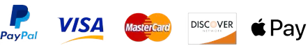 We accept Paypal, Visa, Mastercard, Discover, Apple Pay, and more.